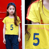 童装儿童短袖t恤 女 公主b类韩版夏季中大童纯棉透气纯色印花上衣