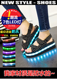 2016夏新款baby雪梨周迅同款LED充电发光女凉鞋平底魔术贴松糕鞋