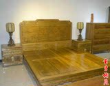 金丝楠木实木双人床中式 古典雕花床 床头柜 中式婚床1.8米雕花床