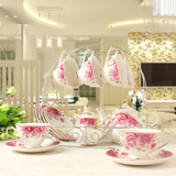 欧式高档金边小号15头下午茶咖啡杯具套装花红茶陶瓷整套礼品送架