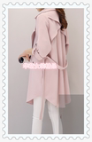 韩尚新款2016春装休闲宽松中长款薄风衣女气质粉色七分袖外套
