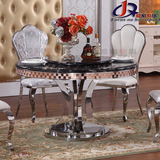 现代简约不锈钢圆形餐桌大理石餐桌椅组合欧式小户型酒店包厢桌