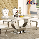 现代不锈钢大理石吃饭桌子欧式餐桌简约酒店长方形客厅餐桌椅组合