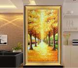 纯手绘油画欧式有框客厅装饰画黄金大道风景玄关走廊过道竖幅挂画