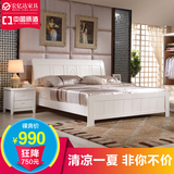 白色实木床1.8米双人床现代中式橡胶木床简约储物高箱床婚床特价