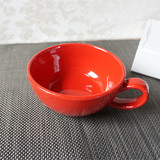 陶瓷杯 简约纯红色陶瓷圆杯 卡布奇诺咖啡拉花杯浓汤杯带把