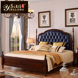 美式乡村床全实木1.8米双人床简美油蜡真皮复古橡木卧室家具