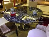 厂家直销大理石火锅桌定做多人位电磁炉煤气灶烧烤餐桌椅组合