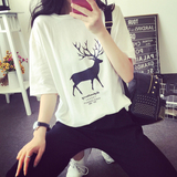 夏装16最新款韩国时尚小鹿印花半袖上衣服中学生宽松短袖t恤女潮