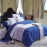 纯棉蓝色地中海风格四件套床上用品被套简约酒店1.8m床单宾馆床罩