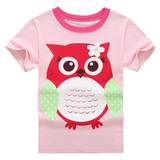 夏季新款童装 卡通猫头鹰女童T恤 可爱动物纯棉短袖中小童上衣