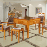 麻将机全自动实木四口机麻将桌单餐桌式家用静音中式欧式棕色椅子