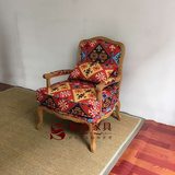 简约田园布艺单人沙发椅 扶手休闲椅欧式美式乡村复古做旧老虎椅