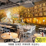 欧式大型壁画油画街景枫叶咖啡奶茶店墙纸客厅沙发电视背景墙壁纸