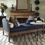法式复古客厅长凳 美式乡村卧室床尾凳沙发床 北欧做旧布艺贵妃椅