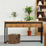 美式复古铁艺实木电脑桌台式简易卧室书桌带抽屉家用写字台办公桌