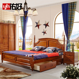 美式简约现代双人床1.8米橡木床古典乡村床板式大床家具