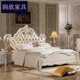 欧式双人床1.8米 真皮法式雕花公主床 实木结婚床高档象牙白皮床
