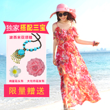 夏天波西米亚吊带露肩显瘦长裙中长款泰国海边度假必备海滩沙滩裙