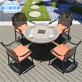 户外铸铝桌椅茶几五件套欧式室内铁艺大理石桌椅庭院露天休闲餐桌