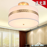 新中式全铜吸顶灯圆形布艺餐厅卧室书房古典现代简约别墅工程灯具