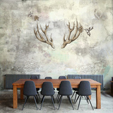 欧式手绘复古墙纸麋鹿鹿角 客厅电视背景墙壁纸 个性创意卧室壁画