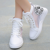 夏季新款韩版内增高透气网鞋运动鞋白色坡跟单鞋休闲鞋高帮凉鞋女