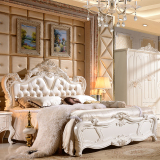 欧式双人床简欧实木床1.8米大床 白色公主床 卧室雕花风格床奢华