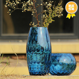 美式乡村创意风格彩色透明玻璃花瓶水波瓶水培瓶人工吹制装饰瓶