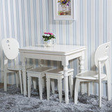 美式地中海可折叠伸缩餐桌椅组合象牙白色实木餐桌小户型韩式餐桌
