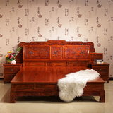 仿古实木双人床 花梨色南榆木床中式家具山水雕刻大床1.8米结婚床