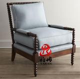 美式实木简约沙发椅整装布艺书椅客厅葫芦腿单人椅古典休闲老虎椅