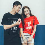 韩范情侣装夏装2016新款短袖T恤简约字母印花学生男女大码上衣潮