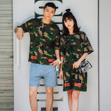 qlz情侣装夏装2016新款短袖T恤个性迷彩韩国学生中长款连衣裙潮