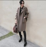 2016春季新款韩版高端系带修身加厚毛呢外套女时尚中长范呢子大衣