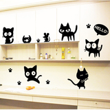 笔记本柜门衣柜贴纸儿童房幼儿园卡通可爱动物黑白猫可移除墙贴画