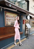 韩国春秋新款大码两件套运动休闲粉色套装长袖卫衣套裙包臀长裙女