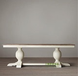 美式新古典实木白色做旧椭圆形餐桌法式复古高档可定制餐桌椅组合