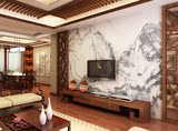 电视沙发玄关中式瓷砖艺术背景墙山水大理石纹理镜面立体3D水墨画