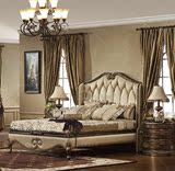 美式实木床欧式复古雕花软包双人床简约现代卧室皮艺1.8米大床