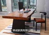 美式自然边实木老板桌会议桌原木大板桌办公桌茶台大班台