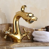 仿古欧式水龙头镀金色水龙头冷热全铜美式复古川洗脸盆古典卫浴