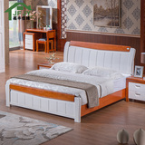现代中式全实木床白色橡木床储物高箱床1.5米1.8米双人床特价包邮