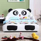 儿童房卧室家具 男孩女孩1.2米1.5米卡通熊猫床小孩带护栏真皮床