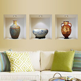 陶瓷花瓶中国风3D立体客厅书房卧室墙贴复古仿真居室装饰贴画壁纸