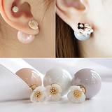 韩国珍珠双面优雅女气质耳钉925纯银小清新花朵耳环耳饰防过敏
