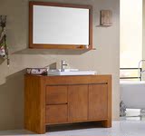 现代中式实木浴室柜落地式  橡木卫浴柜台上盆洗漱台洗脸池组合