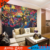 欧式油画抽象树墙纸壁画客厅沙发咖啡厅背景壁纸复古个性无缝墙布