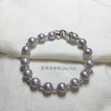 天然紫灰色珍珠手链 8-9mm强光圆形 隔珠手链 送女友礼物正品包邮