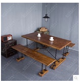 美式复古铁艺实木餐桌椅组合长方形会议桌loft做旧咖啡厅休闲桌椅